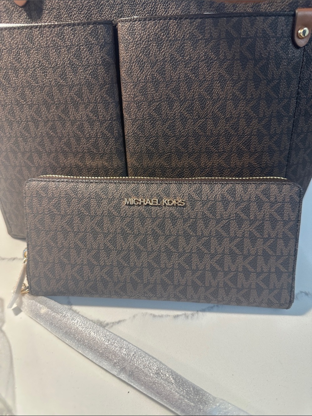 Michael Kors Brown Signature MK Zip Wristlet